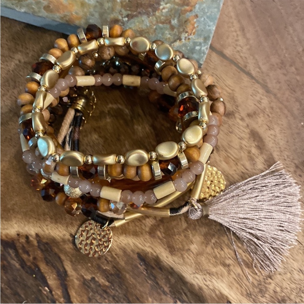 Modern Boho Mixed Wood & Beads Bracelet Stack - Picture 6 of 6